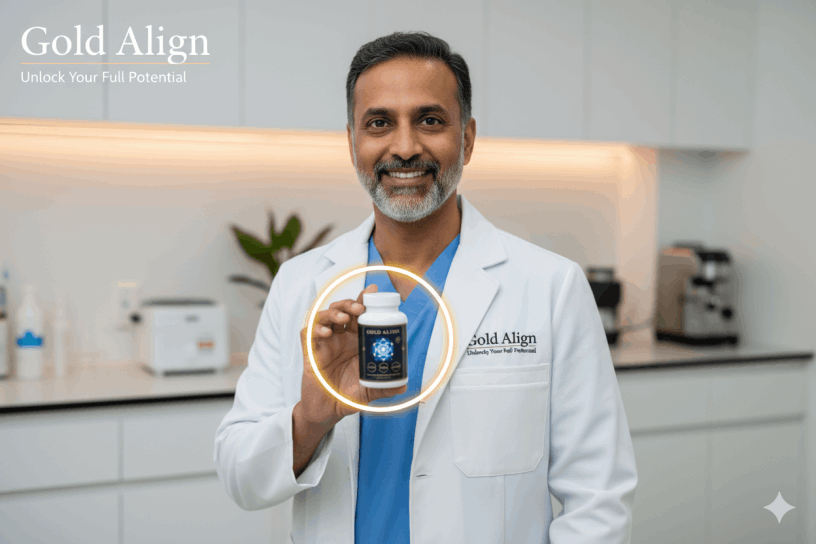 doctor holding Gold Align bottle